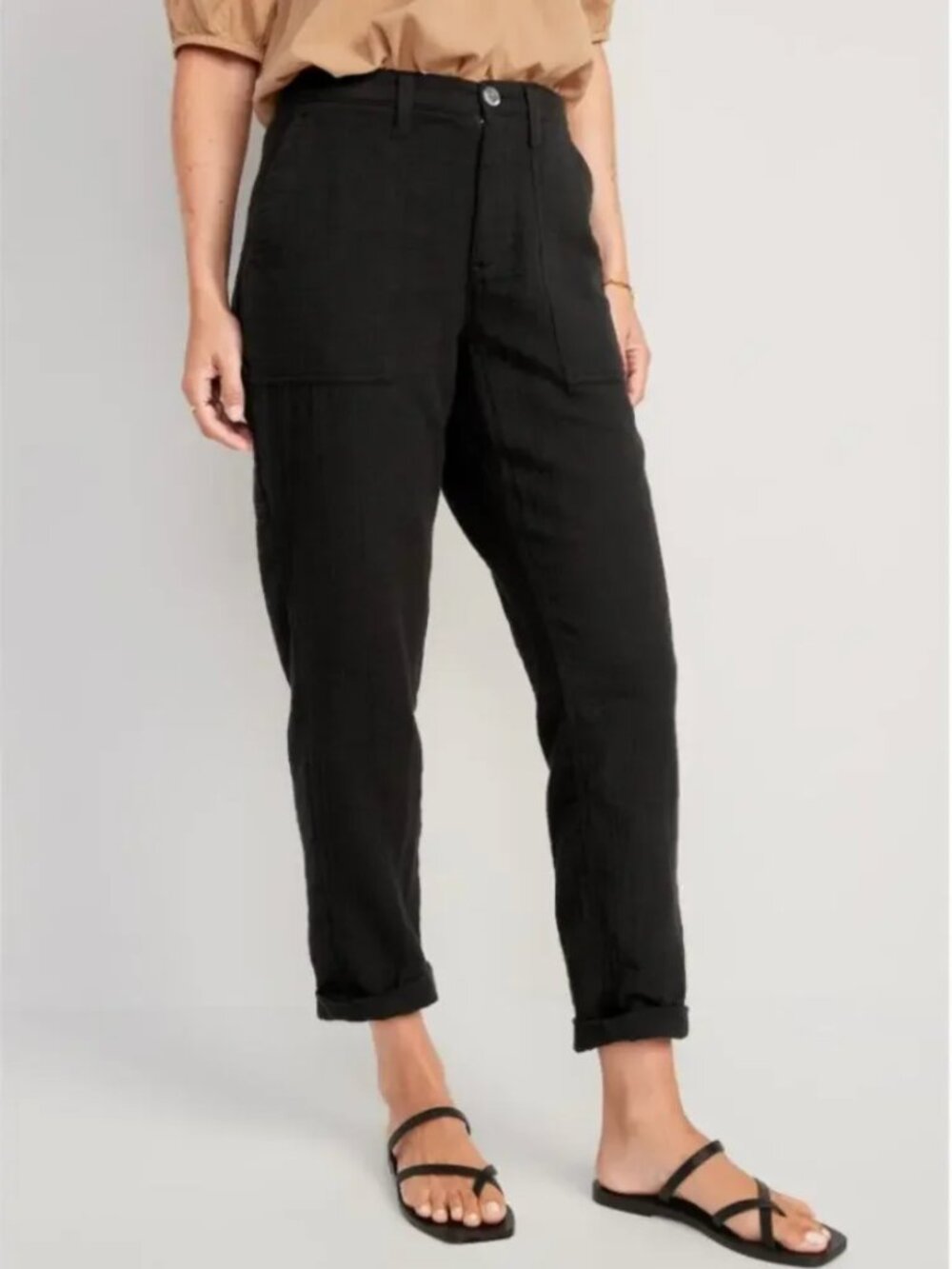 Old Navy Slouchy Taper Pants Black Jack 100% Cotton Utility Cropped Size 16